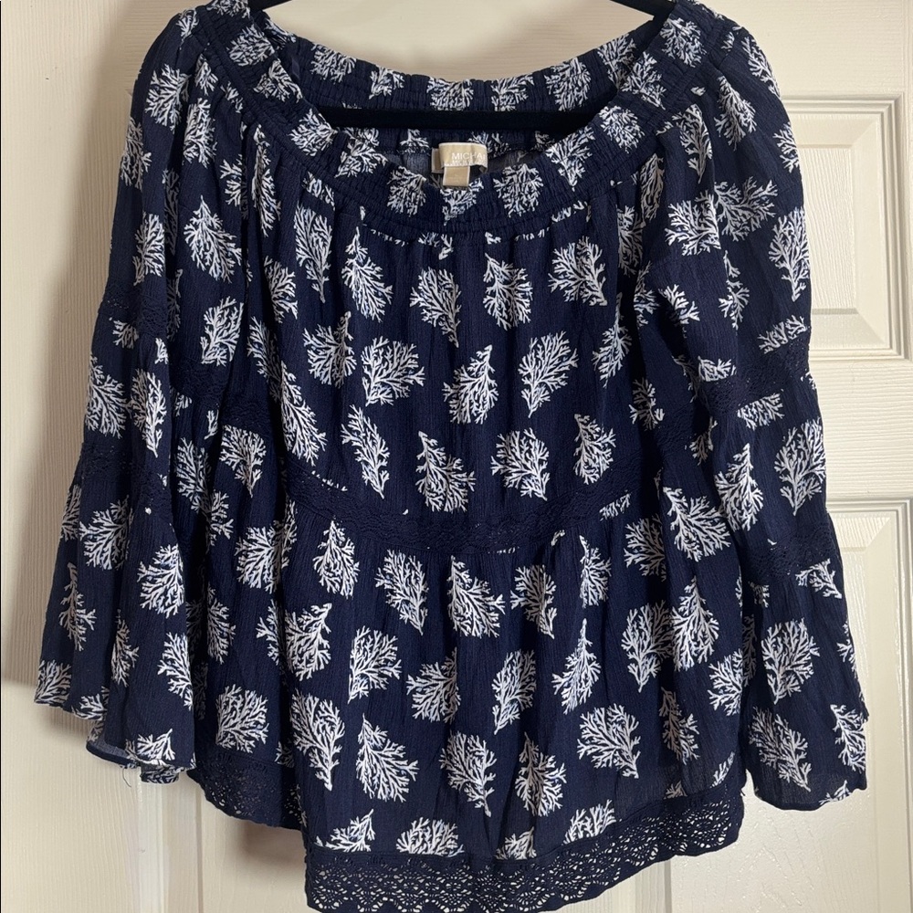 47. Michael Kors Navy Leaf Print Bell Sleeves